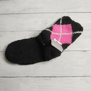 Relativity Women's Fuzzy Argyle Socks Adult One Size Pink Black